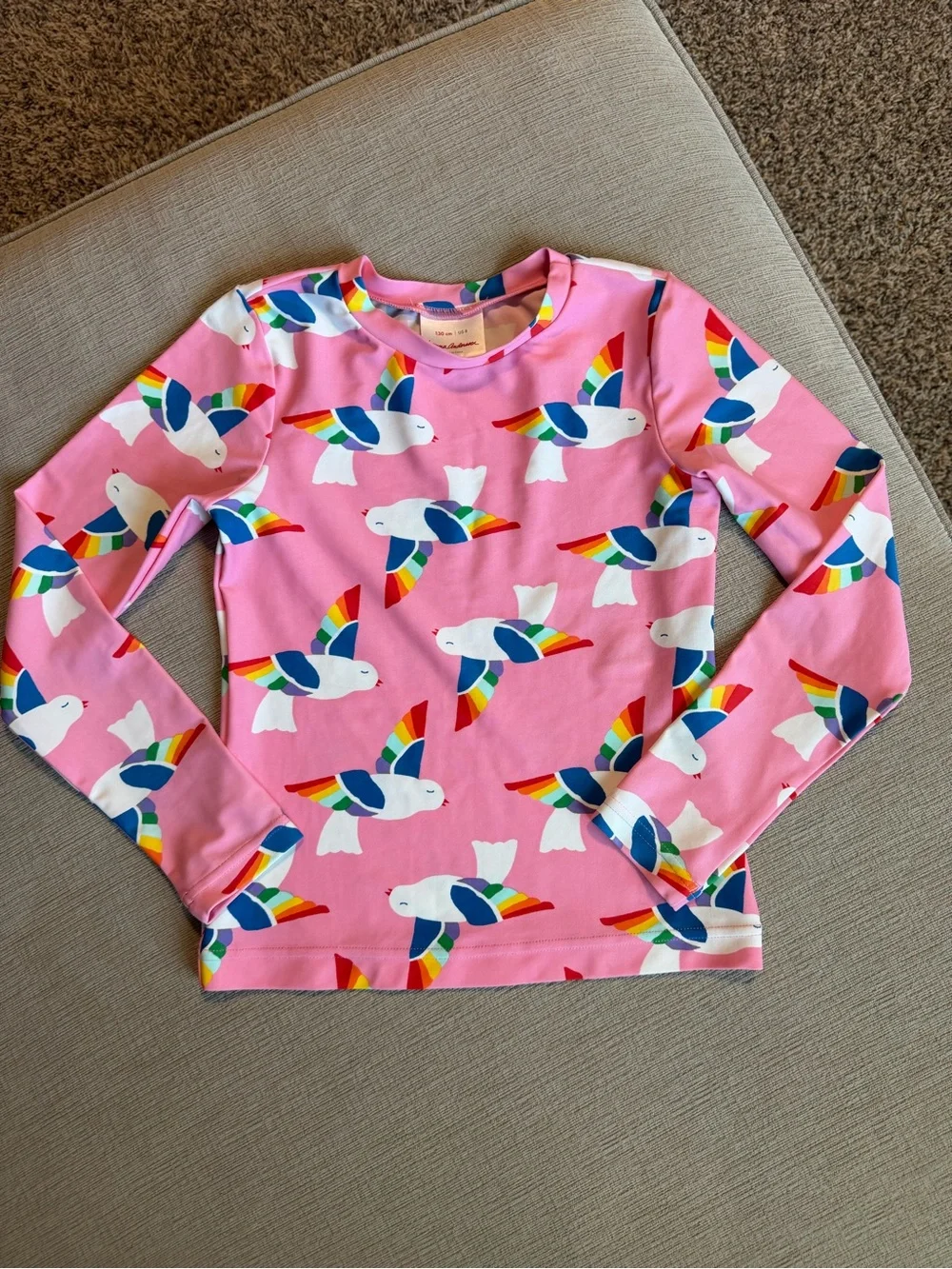 Hanna Andersson Girls' Pink Rainbow Bird Long-Sleeve Rash Guard